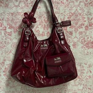 Coach Deep Red Patent Leather Shoulder Bag
